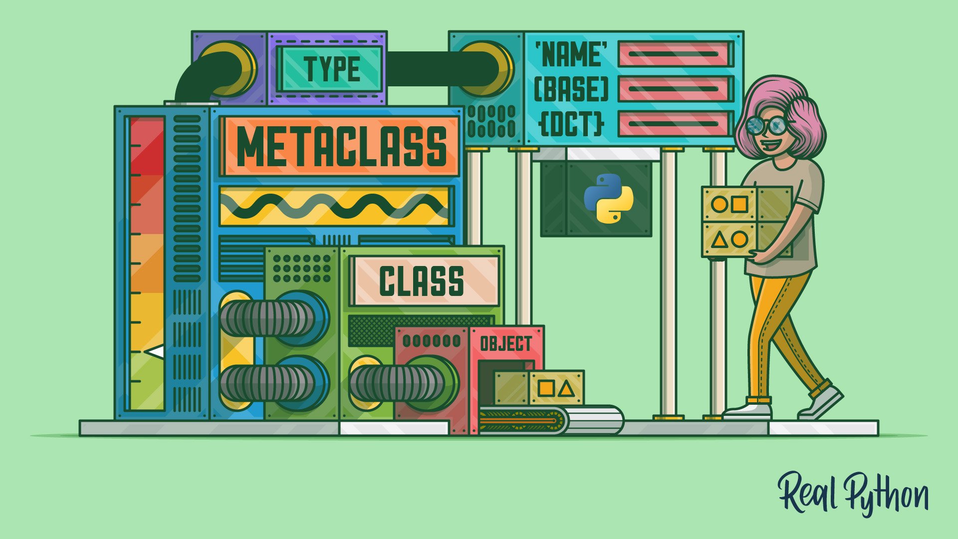 A person bringing object boxes to a metaclass machine